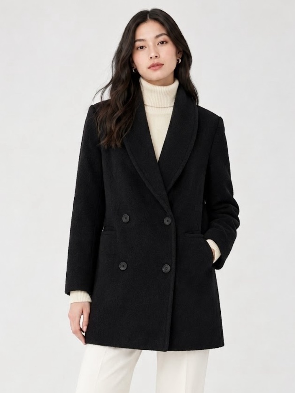 Aritzia *CASHMERE/WOOL* Wilfred Reeves Black Trench Cocoon Coat Double Breast XS